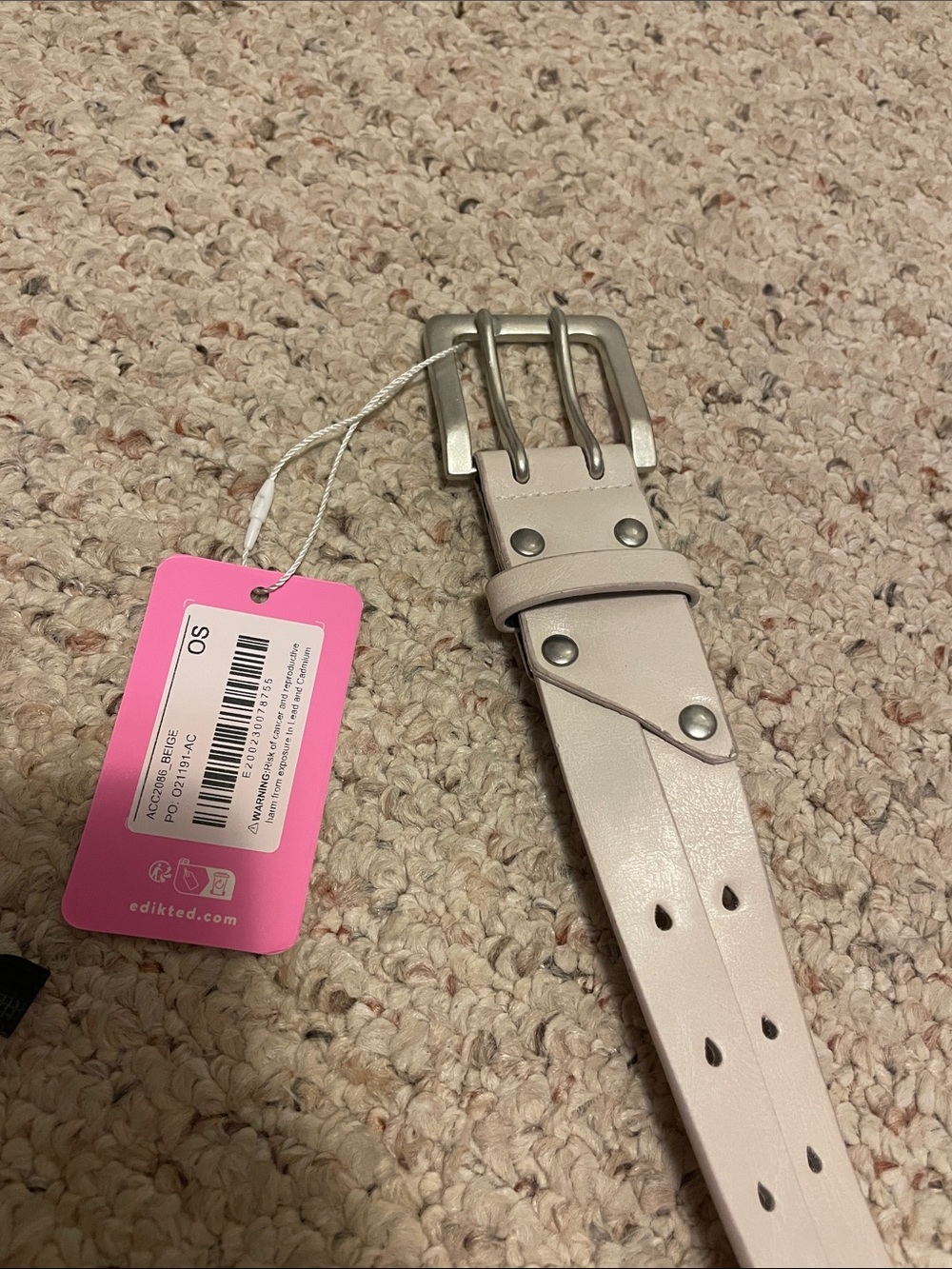 Edikted Light Pink Studded Leather Belt